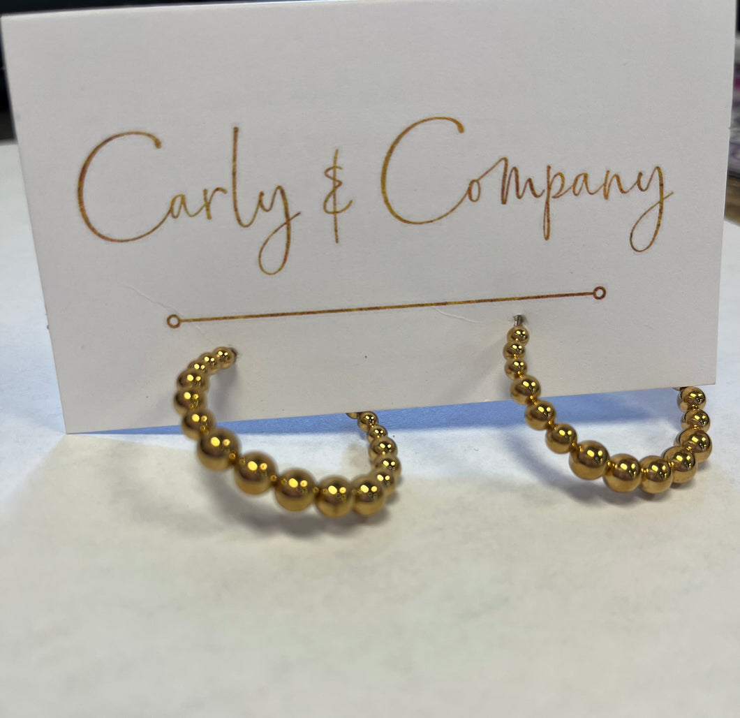 Gold Filled Ball Beaded C Hoop Earrings