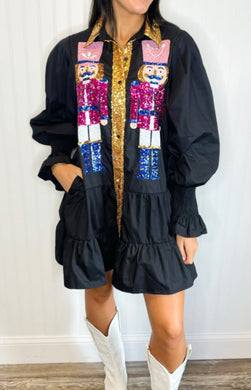 Mini Poplin Nutcracker Tiered Mini Christmas Dress