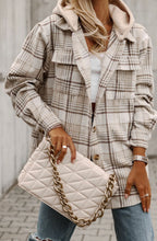 Load image into Gallery viewer, Khaki plaid removable hood buttoned shacket