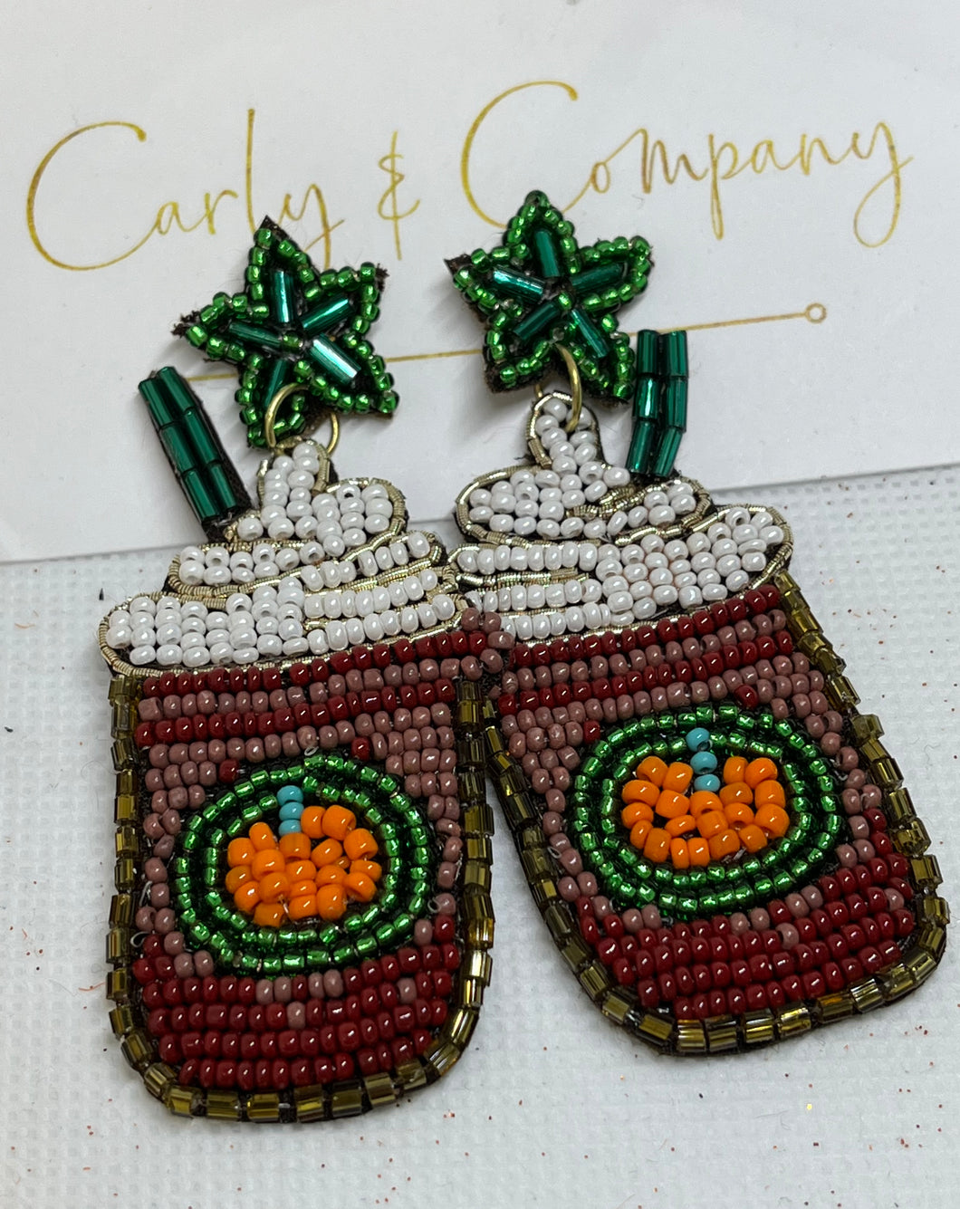 Beaded Pumpkin Coffee Earrings