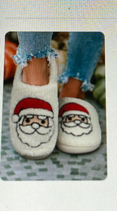 White Plush Indoor Slippers-Santa and/or reindeer ￼