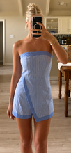 Load image into Gallery viewer, Cotton denim stripe tube romper with wrap skirt