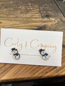 Wooden stud Christmas earrings