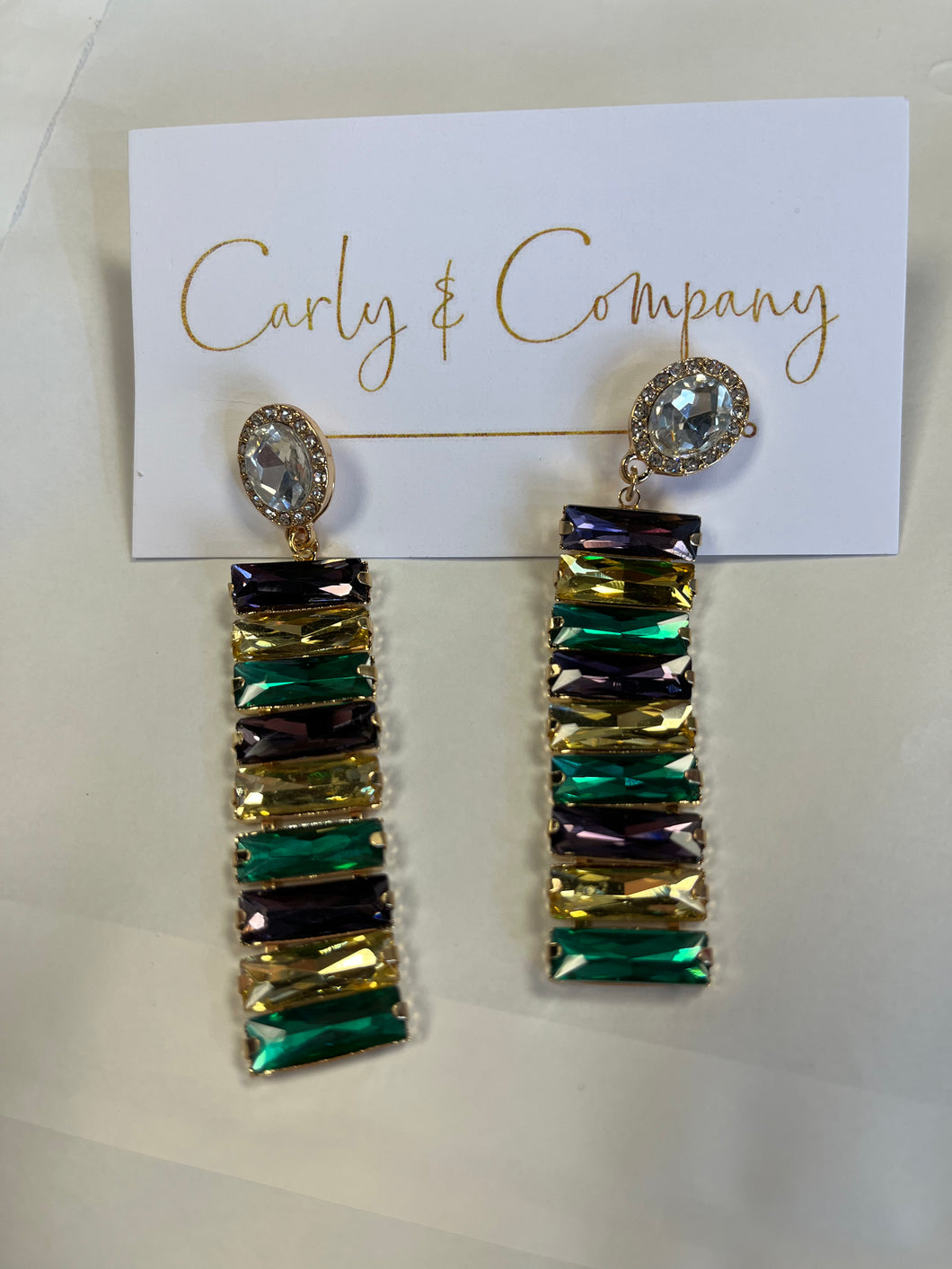 Mardi Gras Stacked Rectangle gemstone Earrings