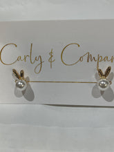 Load image into Gallery viewer, Tiny Pearl Bunny Earrings