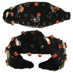 Halloween Themed Jeweled Knotted Headband : Orange