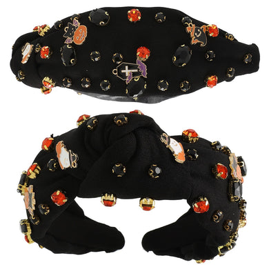 Halloween Themed Jeweled Knotted Headband : Black