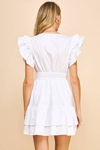 SURPLICE BODICE MINI DRESS - WHITE: S