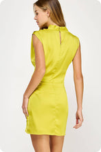 Load image into Gallery viewer, Draped Neckline Sleeveless Satin Dress: Lilac Pink / M