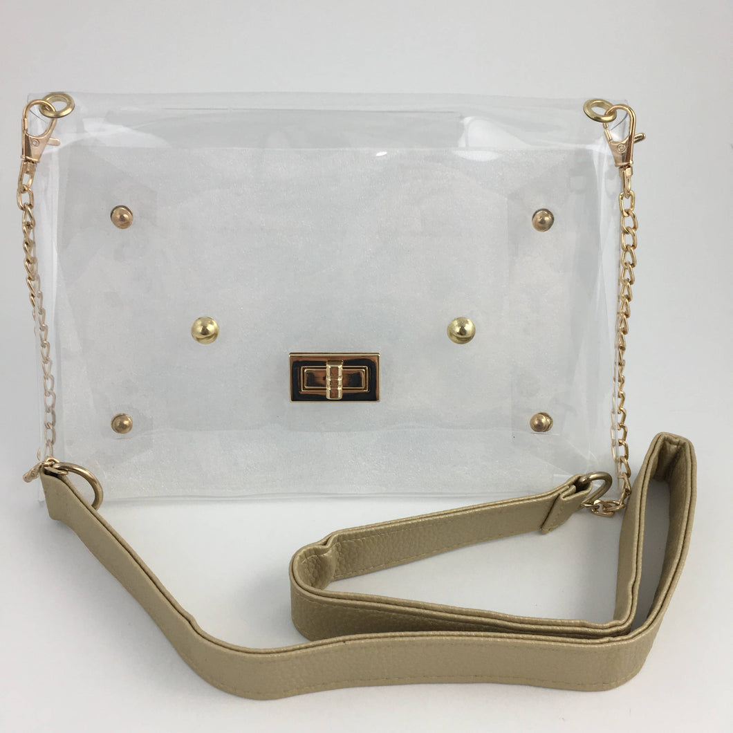 Gold strap clear purse