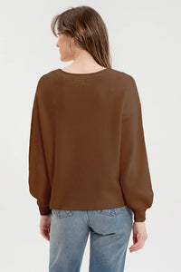 SPLIT NECK DROP SHOULDER KNIT PULLOVER SWEATER: OATMEAL