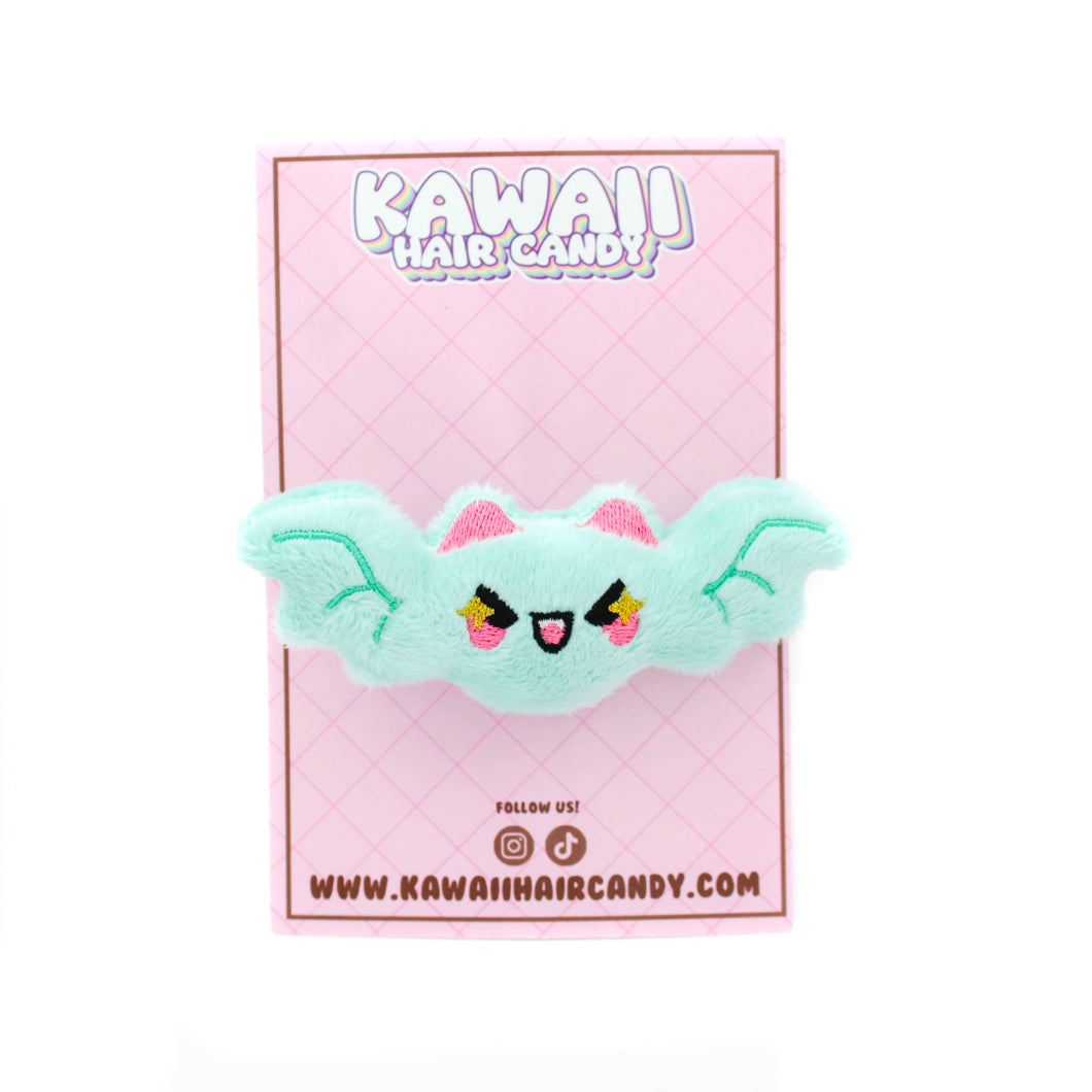 Kawaii Bat Plush Hair Clip: Mint