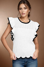 Load image into Gallery viewer, Ruffled Round Neck Cap Sleeve Knit Top