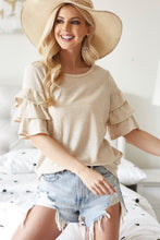 Load image into Gallery viewer, BiBi Waffle Knit Layer Ruffled Sleeve Top