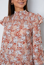 Load image into Gallery viewer, Floral Smocked Lantern Sleeve Ruffled Blouse