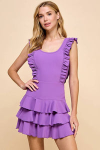 Tiered Ruffle Skirt Athletic Dress: Purple / L