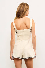 Load image into Gallery viewer, EMBROIDERED EDGE SLEEVELESS ROMPER: BLACK COMBO / L