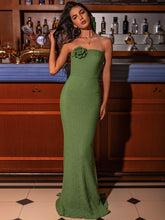 Load image into Gallery viewer, Flower Detail Strapless Slit Dress