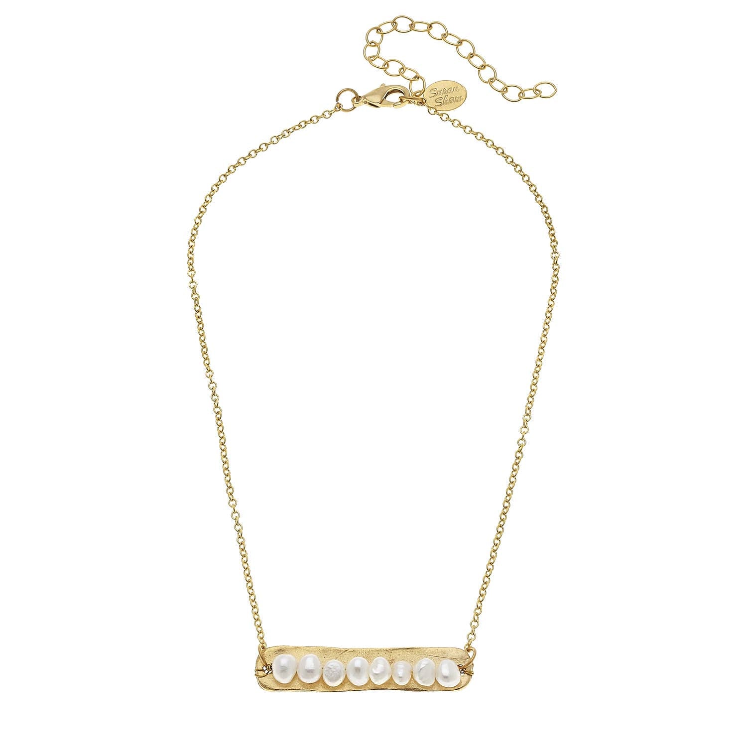 Susan Shaw Genuine Freshwater Pearls on Gold Bar Necklace