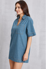 Load image into Gallery viewer, Pocketed Collared Neck Mini Denim Dress