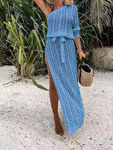 Load image into Gallery viewer, Slit Openwork Single Shoulder Knit Dress