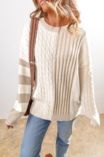 Load image into Gallery viewer, Cable-Knit Color Block Round Neck Sweater