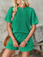 Load image into Gallery viewer, Textured Round Neck Short Sleeve Top and Shorts Set