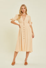 Load image into Gallery viewer, HEYSON Full Size Textured Linen V-Neck Button-Down Midi Dress