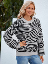 Load image into Gallery viewer, Animal Print Round Neck Dropped Shoulder Sweater