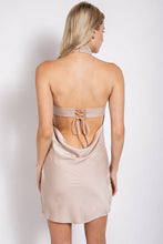 Load image into Gallery viewer, Satin Mock Neck Lace Up Back Cowl Back Mini Dress