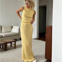 Load image into Gallery viewer, Solid Color High-Neck Vest And Half Skirt Two-Piece Set