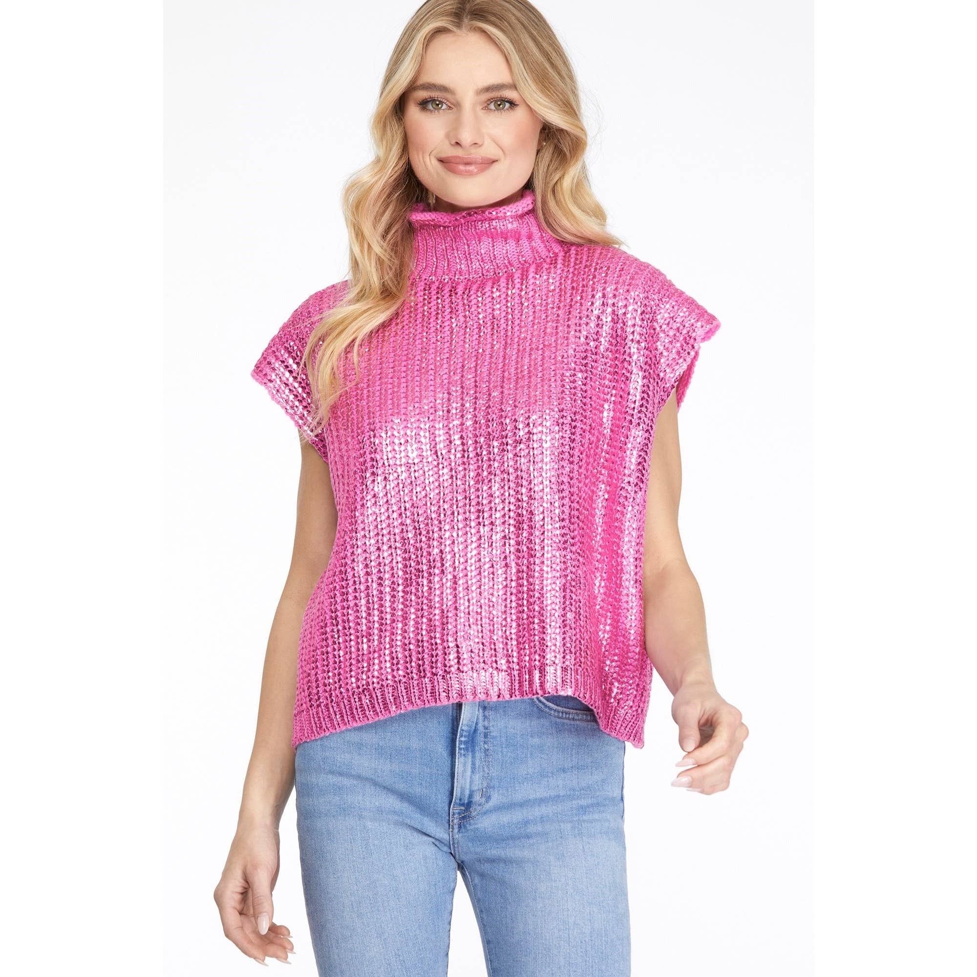 *SALE* Metallic Foil Short Sleeve Sweater Top