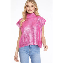 Load image into Gallery viewer, Metallic Foil Short Sleeve Sweater Top: PURPLE