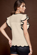 Load image into Gallery viewer, Ruffled Round Neck Cap Sleeve Knit Top