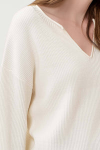 SPLIT NECK DROP SHOULDER KNIT PULLOVER SWEATER: OATMEAL