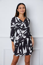 Load image into Gallery viewer, Geometric V-Neck Roll-Tab Sleeve Mini Dress