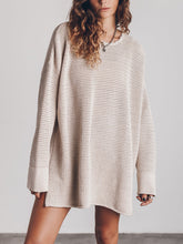 Load image into Gallery viewer, Openwork Round Neck Long Sleeve Slit Sweater