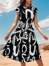 Load image into Gallery viewer, Printed Cap Sleeve Tie Waist Dress