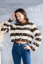 Load image into Gallery viewer, Striped Fringe Round Neck Sweater