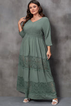 Load image into Gallery viewer, Plus Size Tied V-Neck Smocked Crochet Maxi Dress