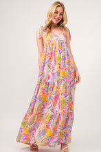 Load image into Gallery viewer, And The Why Full Size Printed Tie Shoulder Tiered Maxi Dress