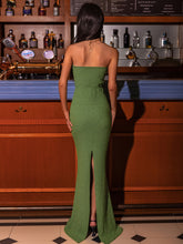 Load image into Gallery viewer, Flower Detail Strapless Slit Dress