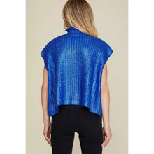 Load image into Gallery viewer, Metallic Foil Short Sleeve Sweater Top: GREEN