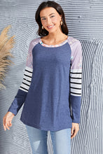 Load image into Gallery viewer, Striped Round Neck Raglan Sleeve T-Shirt