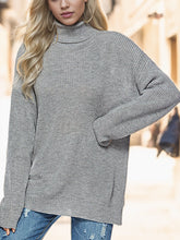 Load image into Gallery viewer, Turtleneck Drop Shoulder Long Sleeve Sweater