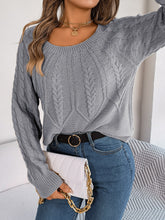 Load image into Gallery viewer, Cable-Knit Round Neck Long Sleeve Sweater