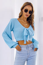 Load image into Gallery viewer, Bow V-Neck Long Sleeve Cropped Sweater