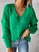 Load image into Gallery viewer, V-Neck Cable-Knit Long Sleeve Sweater