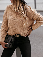 Load image into Gallery viewer, V-Neck Cable-Knit Long Sleeve Sweater