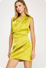 Load image into Gallery viewer, Draped Neckline Sleeveless Satin Dress: Lilac Pink / S